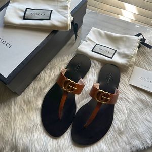 Gucci Marmont Thong Flip Flop Cognac